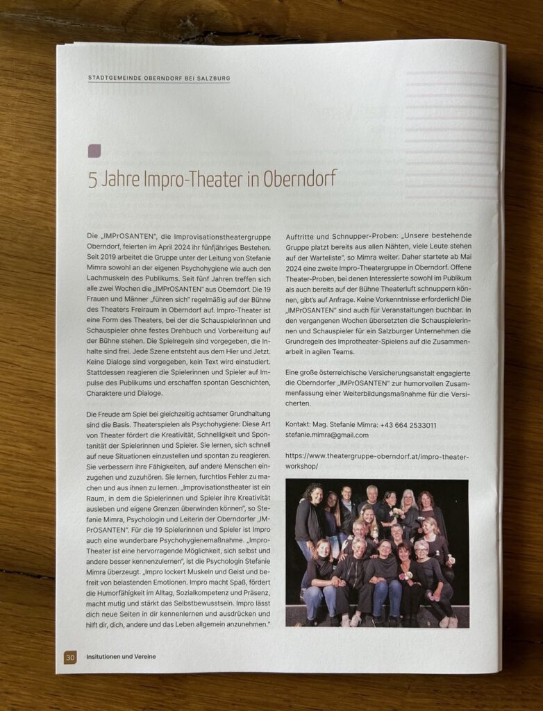 5 Jahre die Improsanten Oberndorf im Stadtblatt Oberndorf